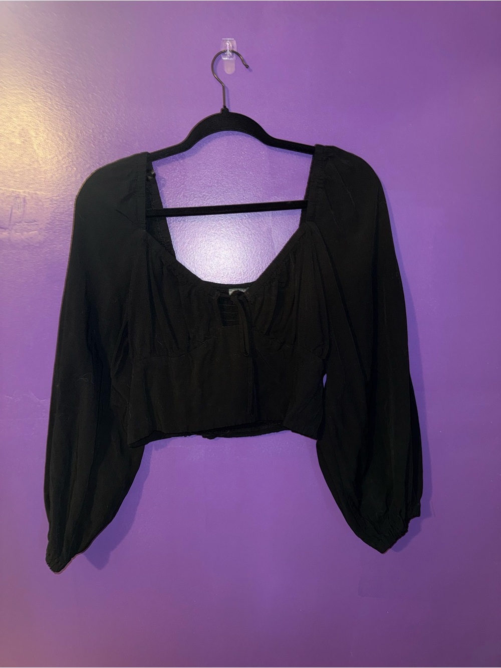 wild fable Black Peasant Crop Top with Billowy Sleeves